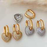 Pave heart charm u hoop earrings