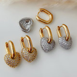 Pave heart charm u hoop earrings
