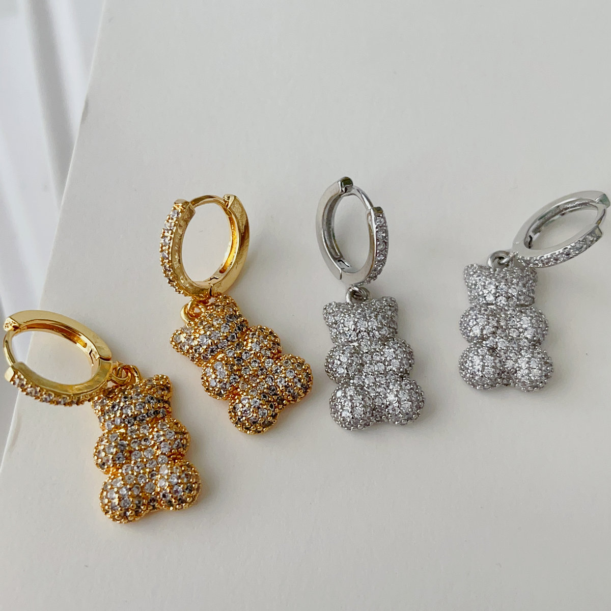 Pave teddy bear pendant earrings