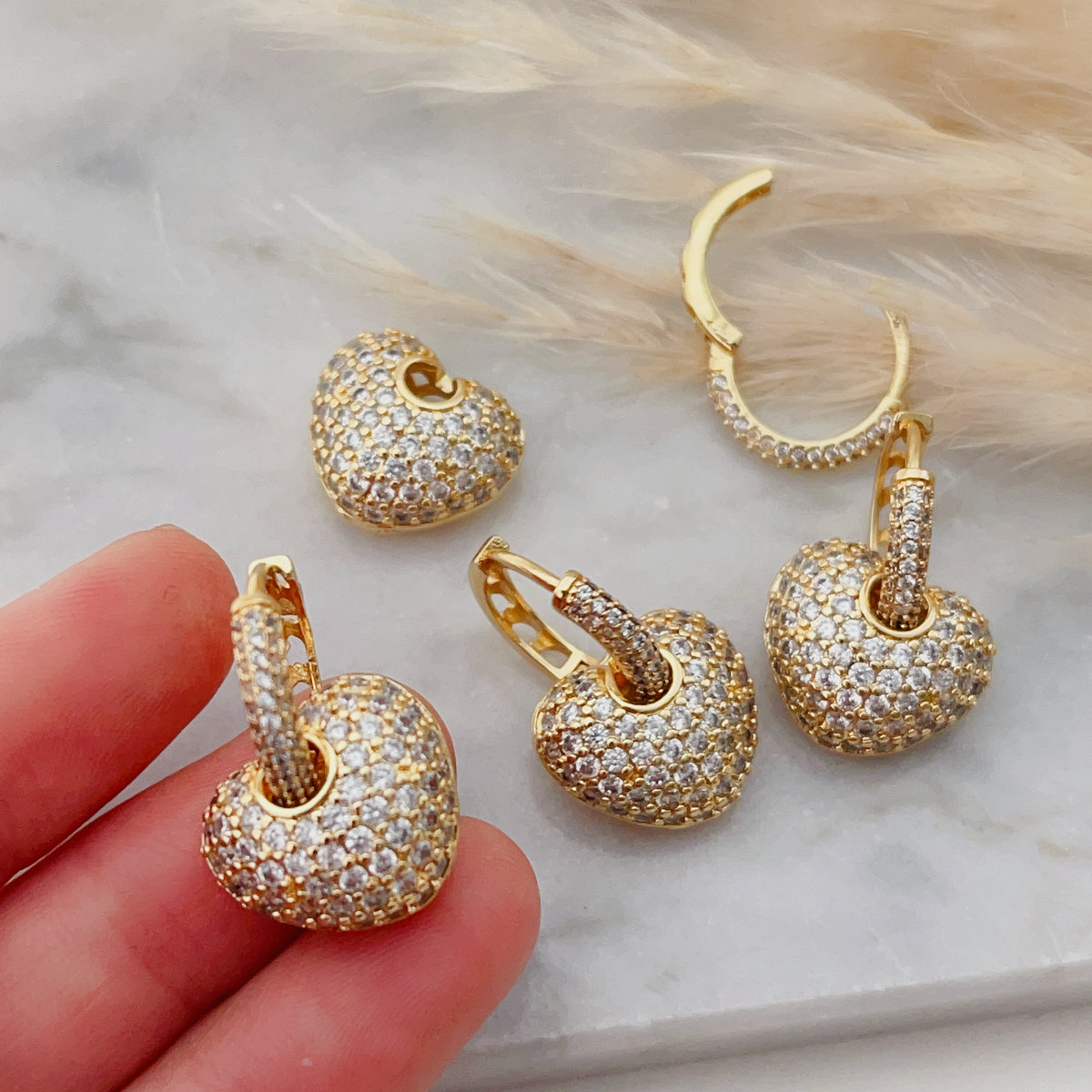 Pave heart zircon pendant earrings