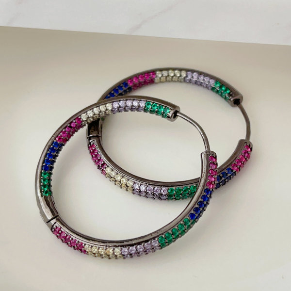 Pave colorful zircon hoops