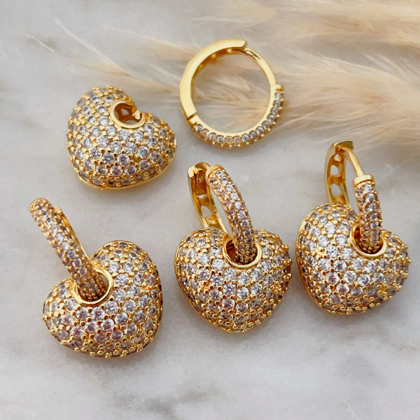 Pave heart zircon pendant earrings