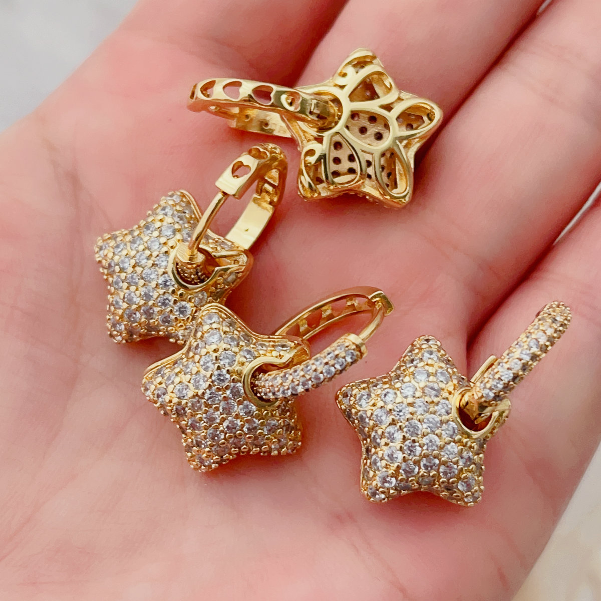 Pave star pendant earrings