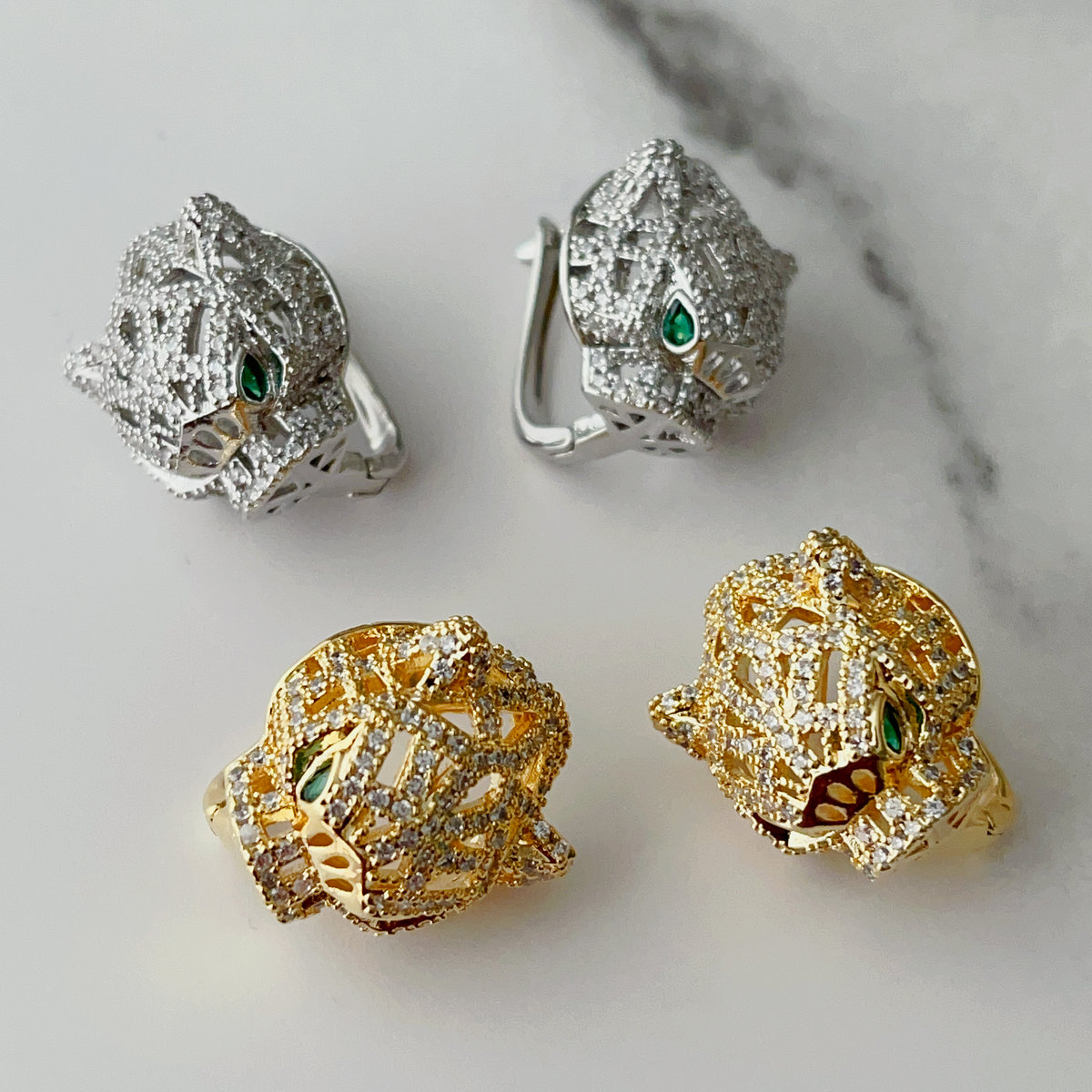 Pave lion earrings