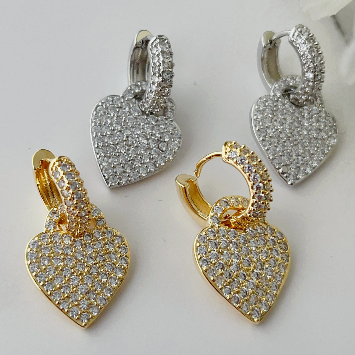 Pave heart pendant pendant earrings