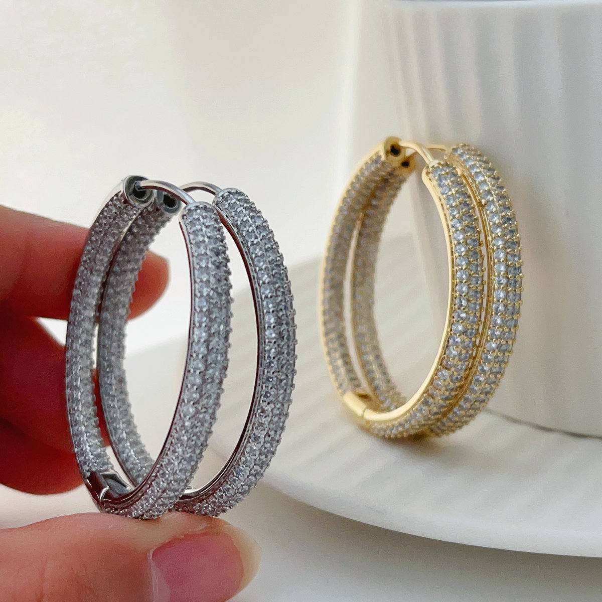 Chunky pave zircon hoops