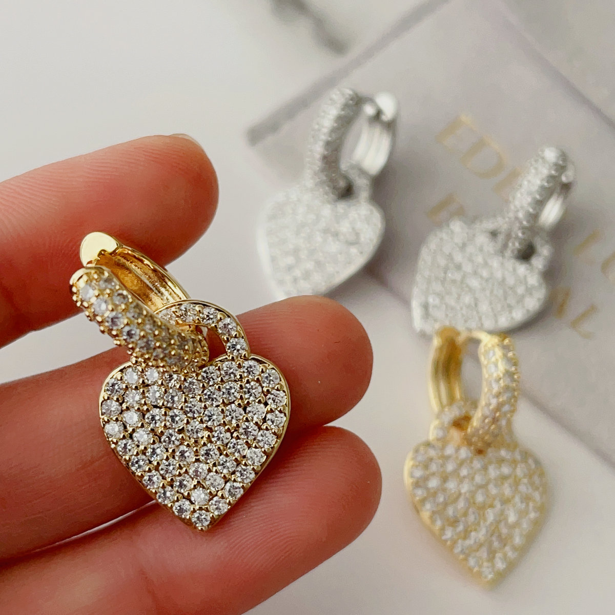 Pave heart pendant pendant earrings