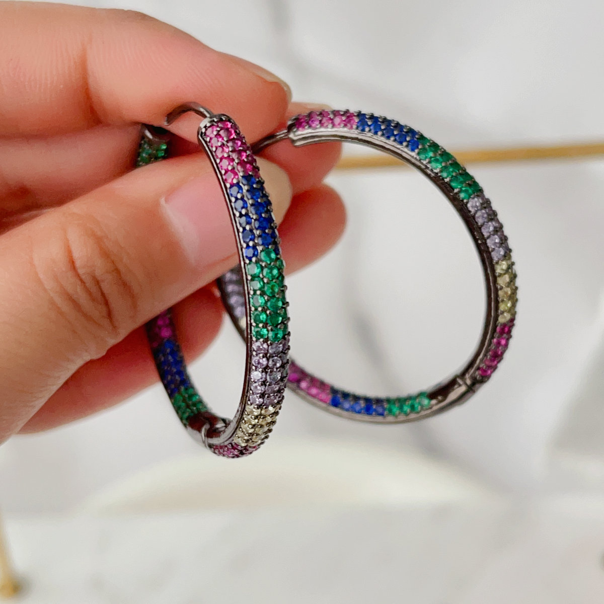 Pave colorful zircon hoops