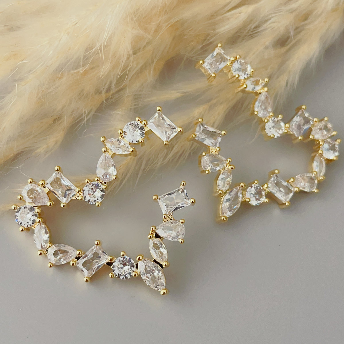 Pave zircon heart earrings