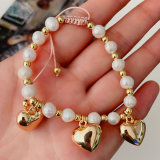 Heart pearl charm bracelet