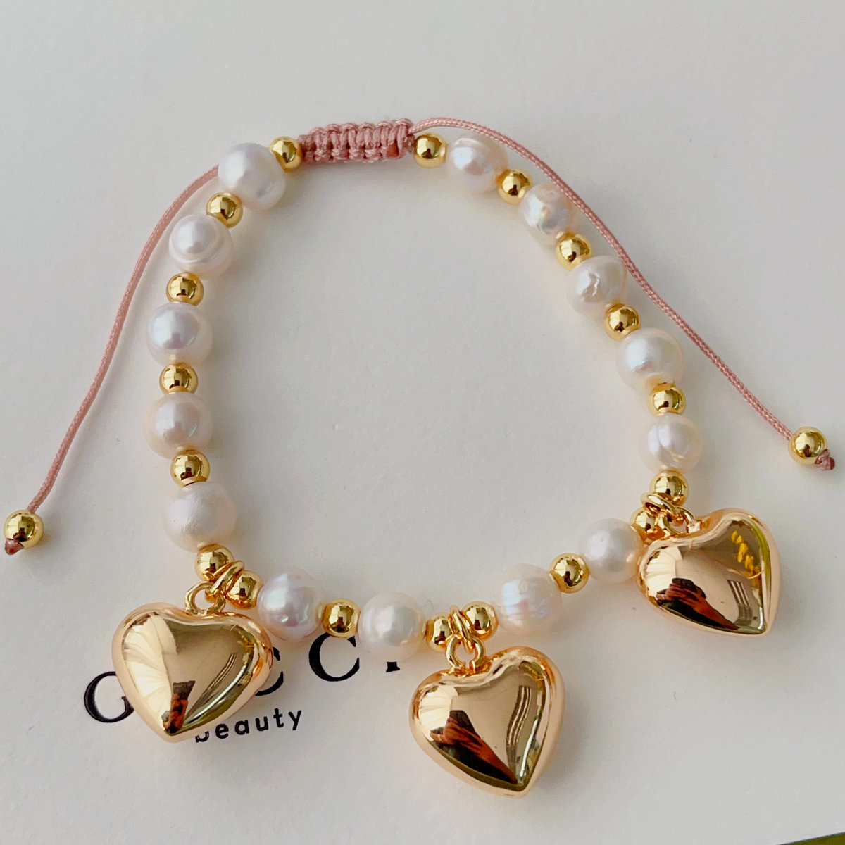 Heart pearl charm bracelet