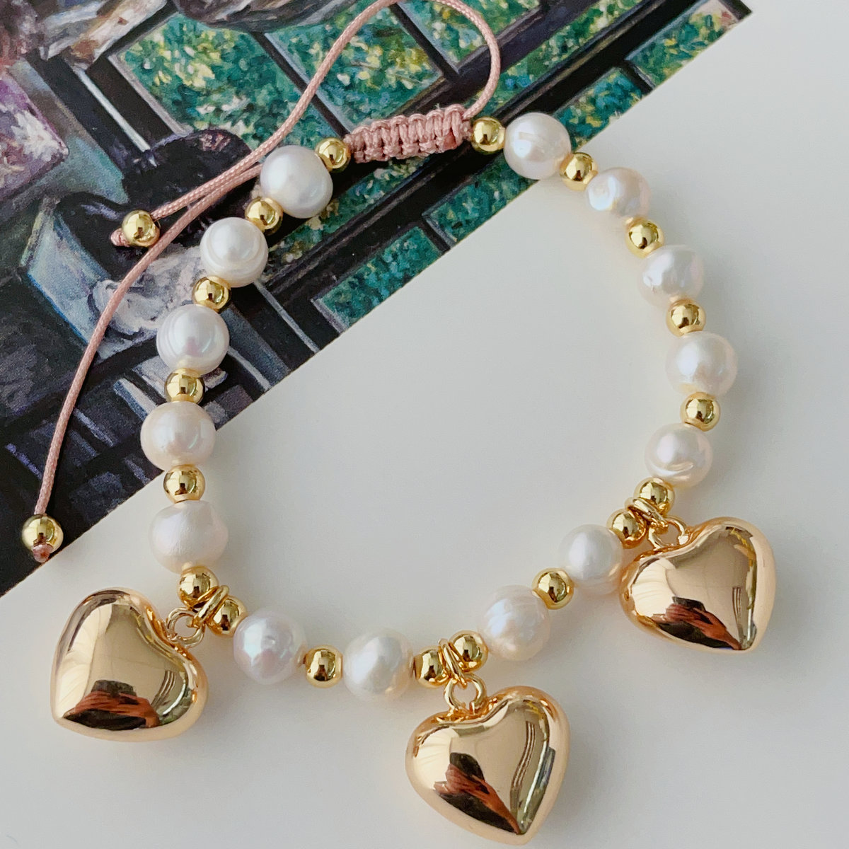 Heart pearl charm bracelet
