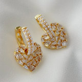 Pave heart drop pearl earrings