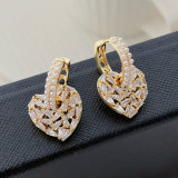 Pave heart drop pearl earrings
