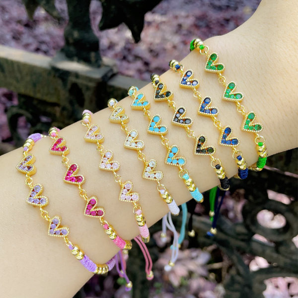 Pave heart connector bracelet