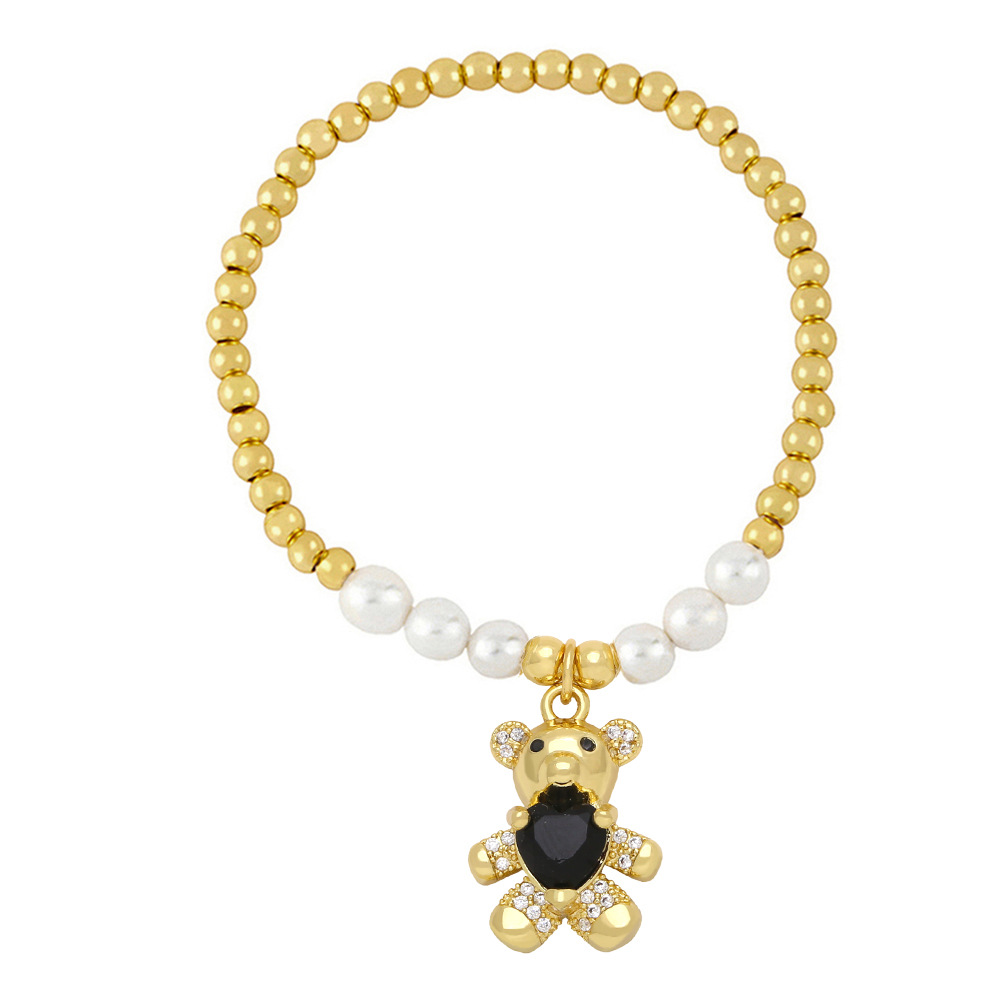 Glass pearl bead bracelets with teddy bear pendant
