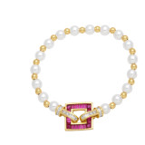 Glass pearl bead elstic bracelets