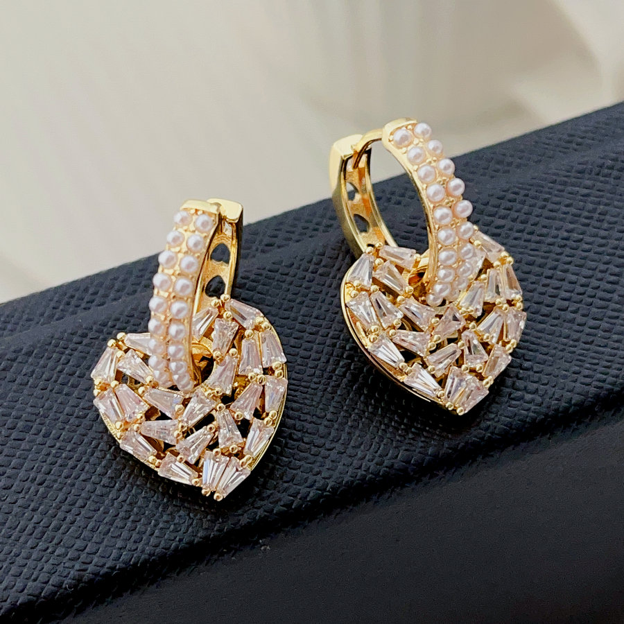Pave heart drop pearl earrings