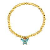 Gold bead elstic bracelets with butterfly charm