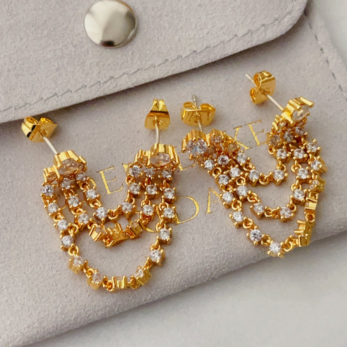 Pave zircon chain earrings