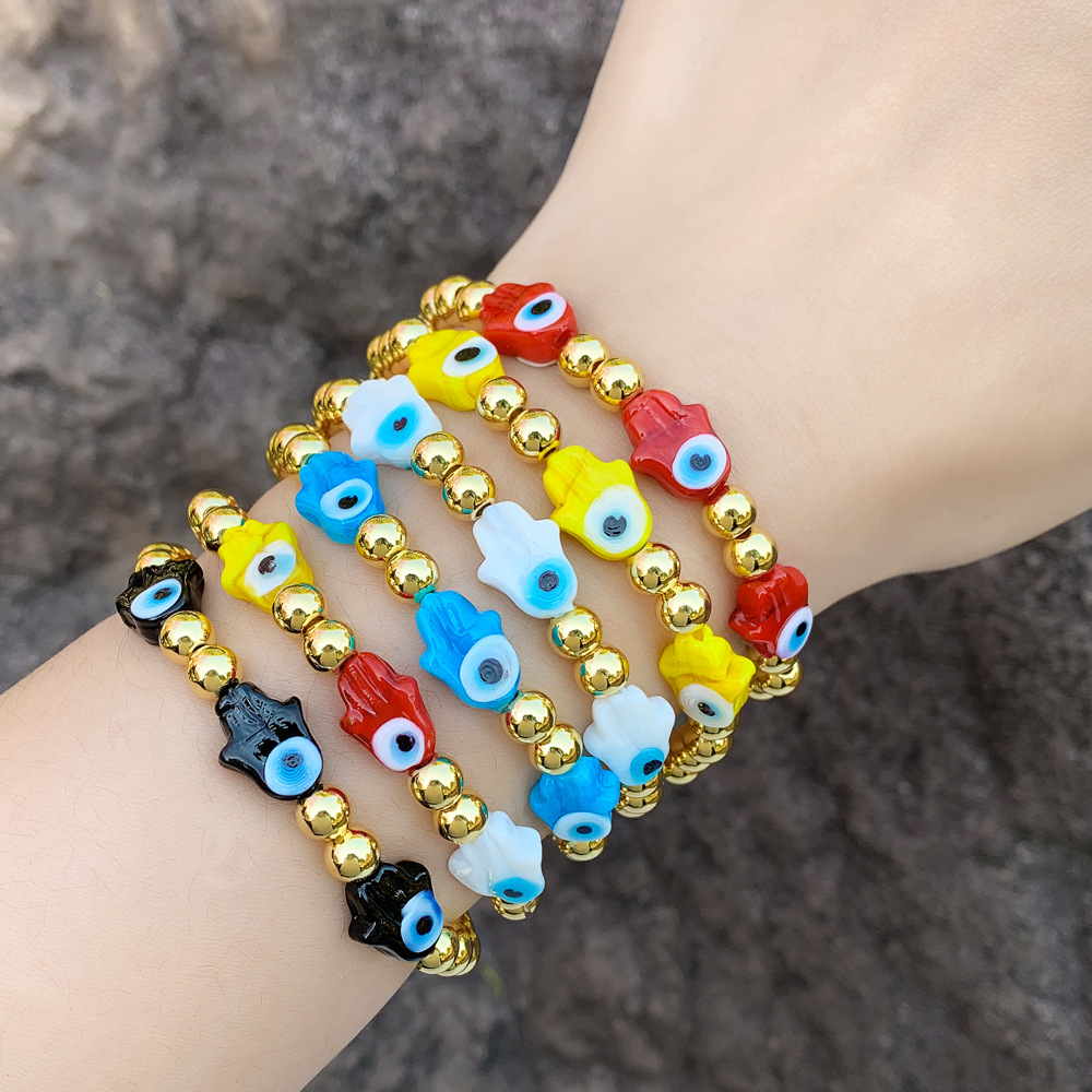 Glass evil eye elastic bead bracelets