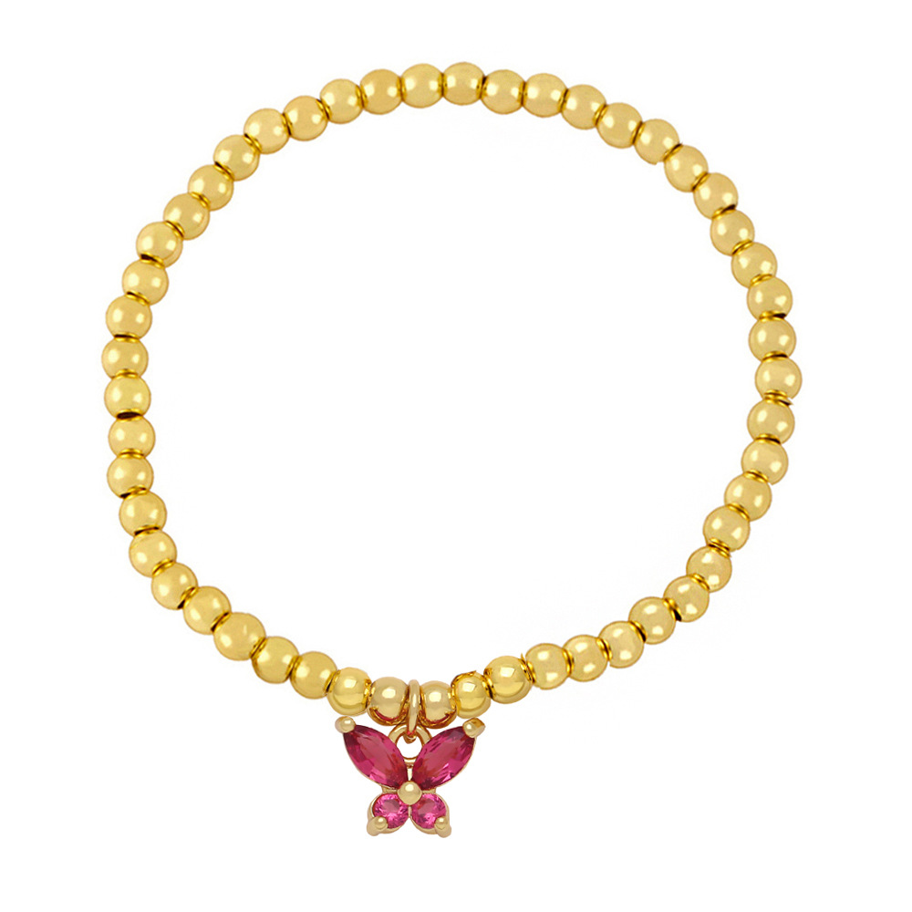 Gold bead elstic bracelets with butterfly charm