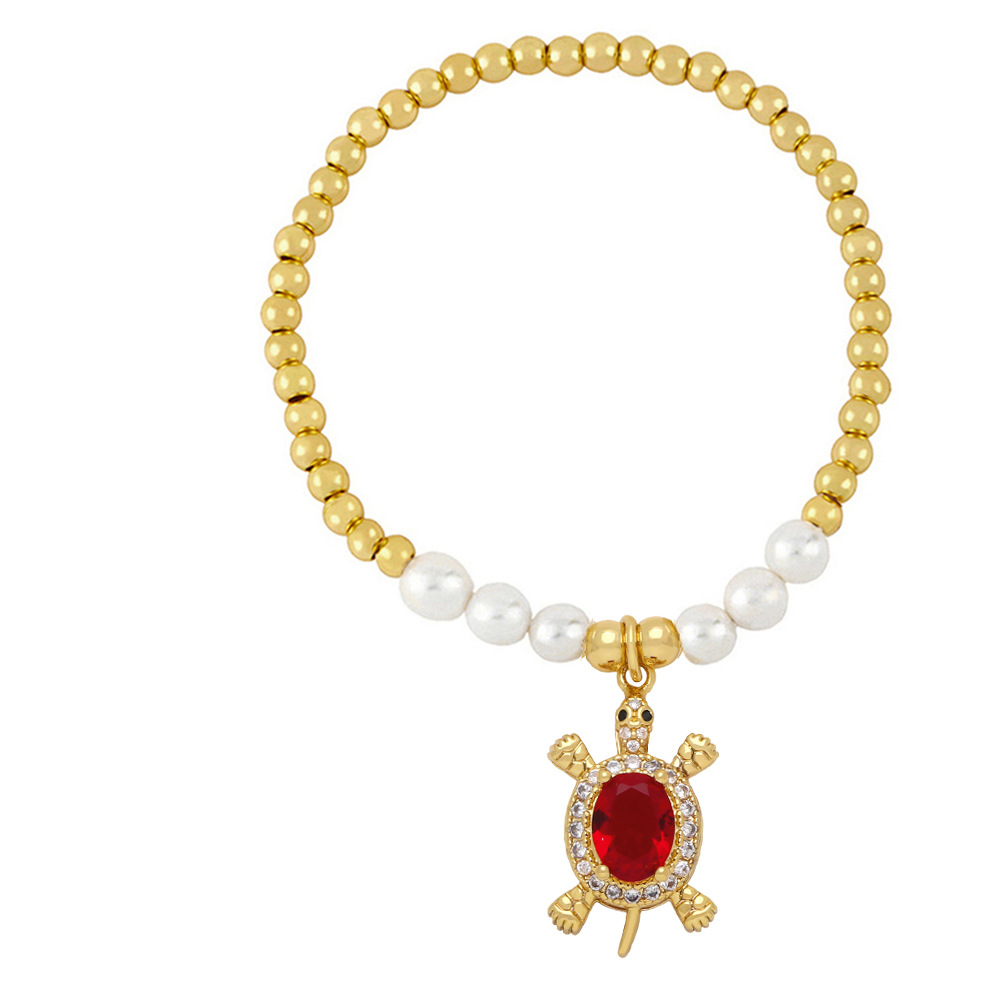 Glass pearl bead bracelets with turtles pendant