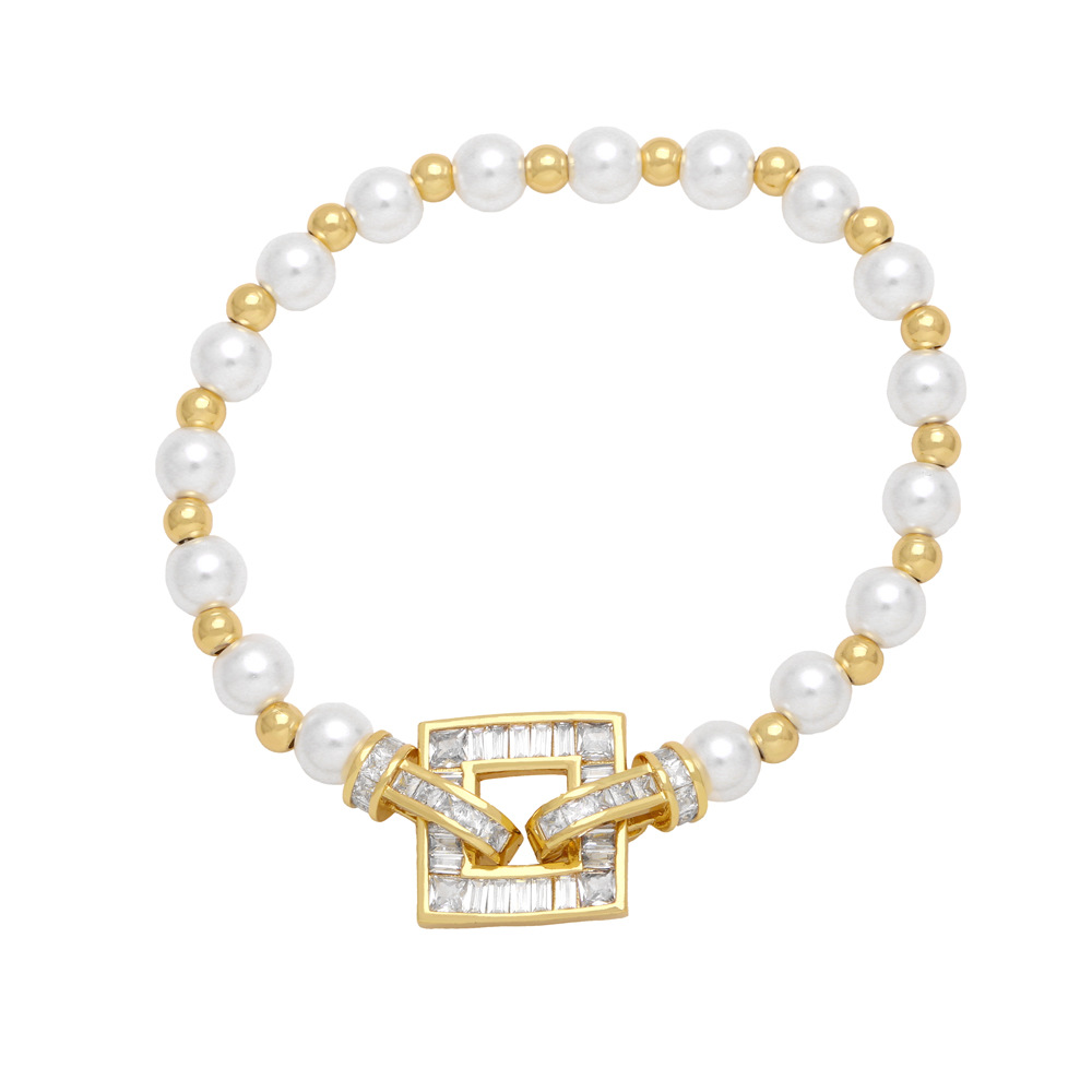 Glass pearl bead elstic bracelets