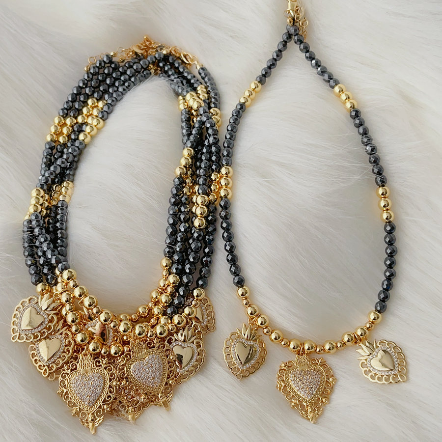 Hematita heart charm necklace