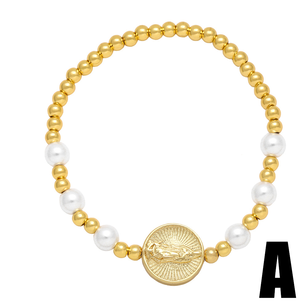 Glass pearl bead elstic bracelets with fe charm