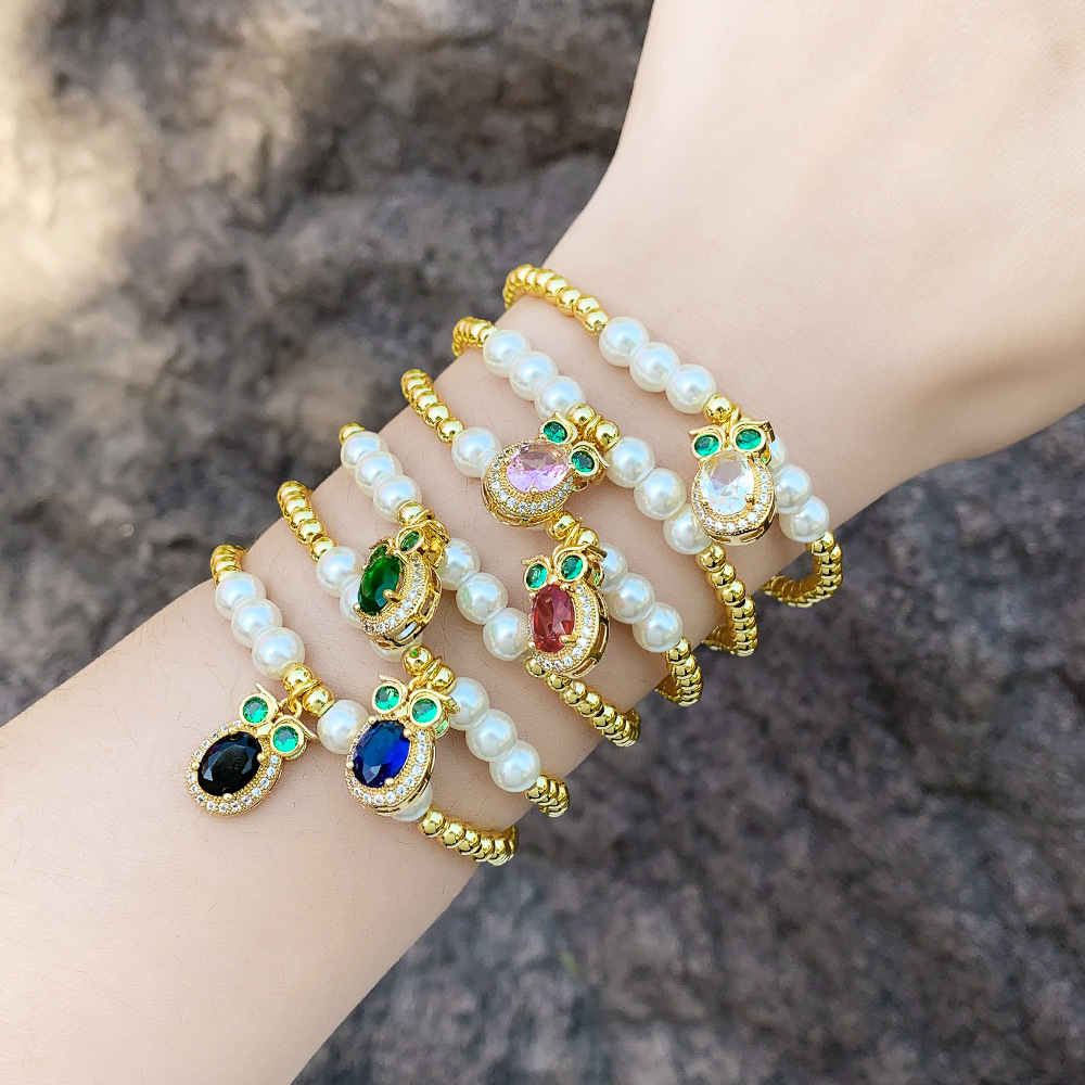 Glass pearl bead bracelets with owl pendant