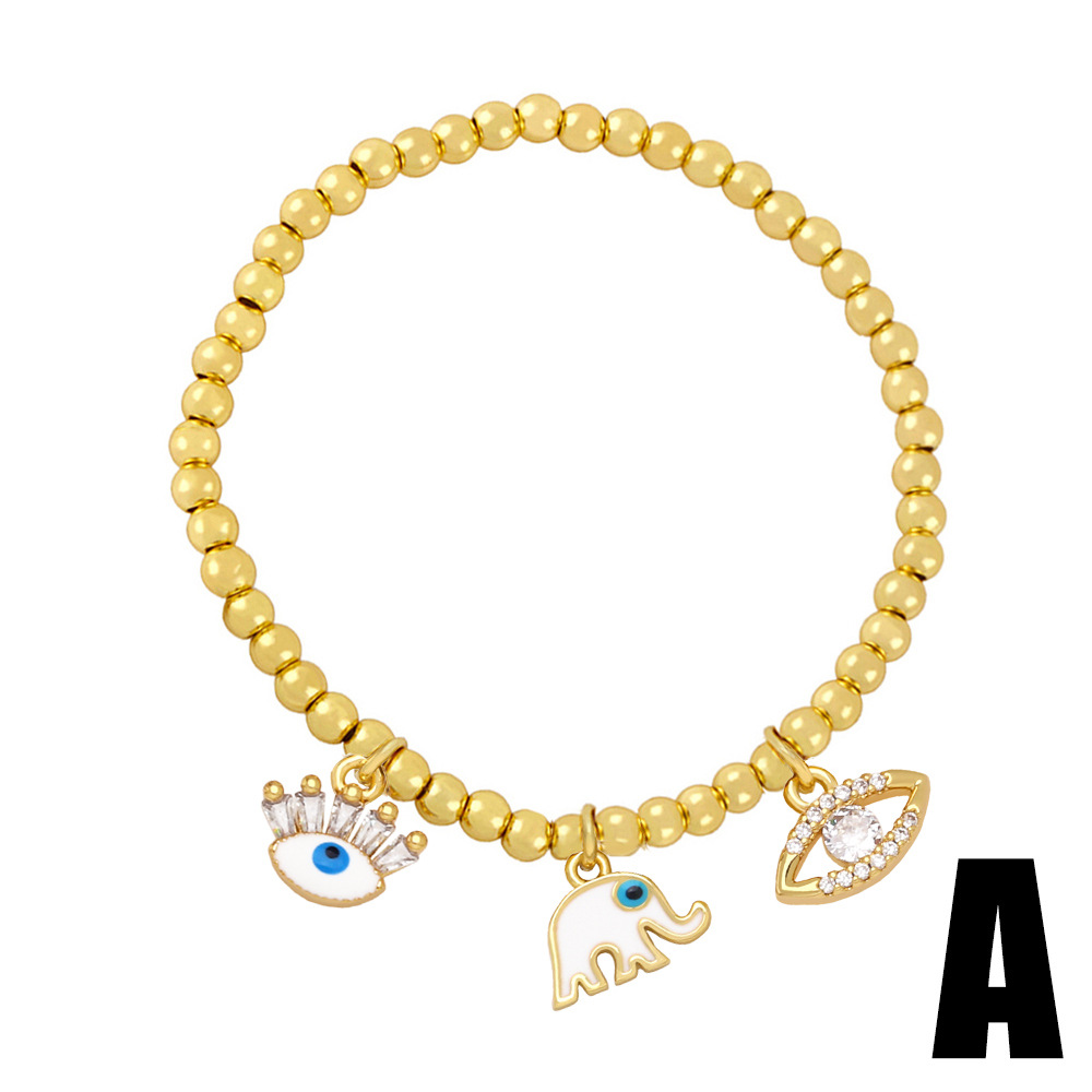 Gold bead elstic bracelets with mix charm
