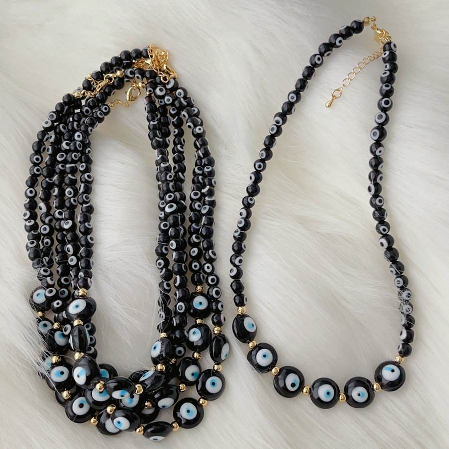Black evil eye glass necklace