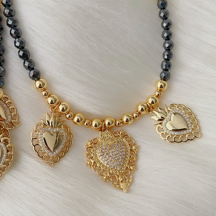 Hematita heart charm necklace