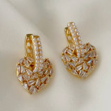 Pave heart drop pearl earrings