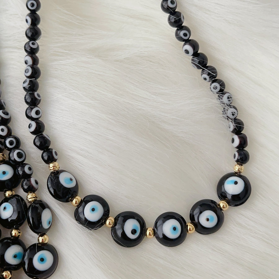Black evil eye glass necklace