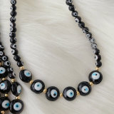 Black evil eye glass necklace