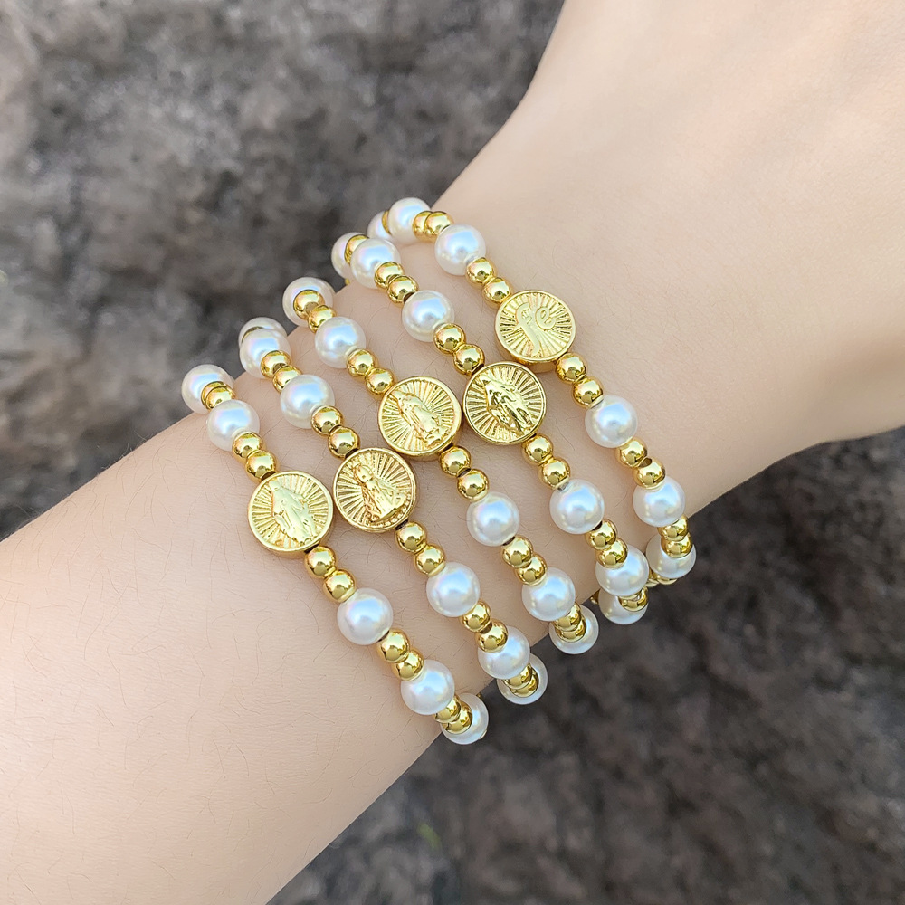 Glass pearl bead elstic fe bracelets