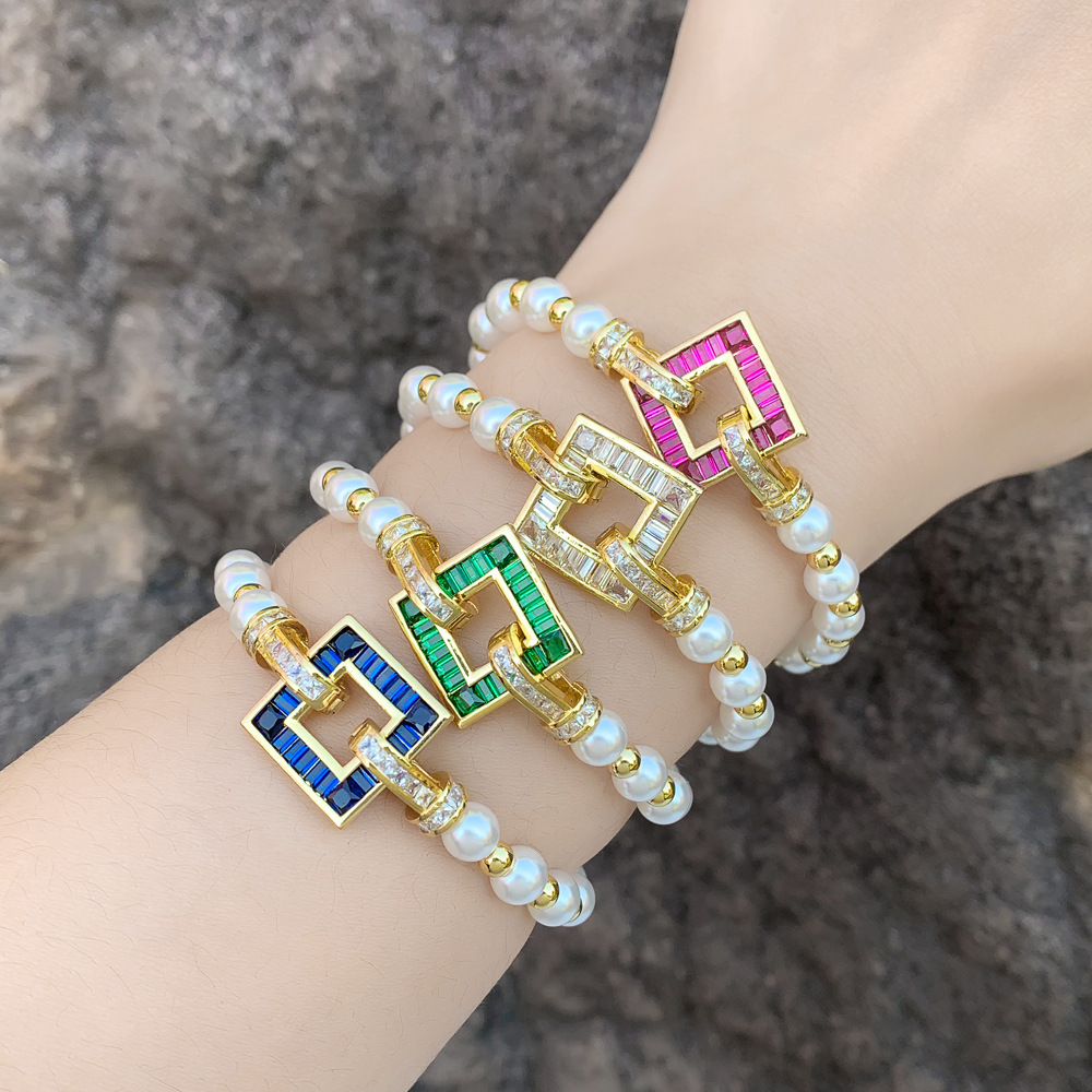 Glass pearl bead elstic bracelets