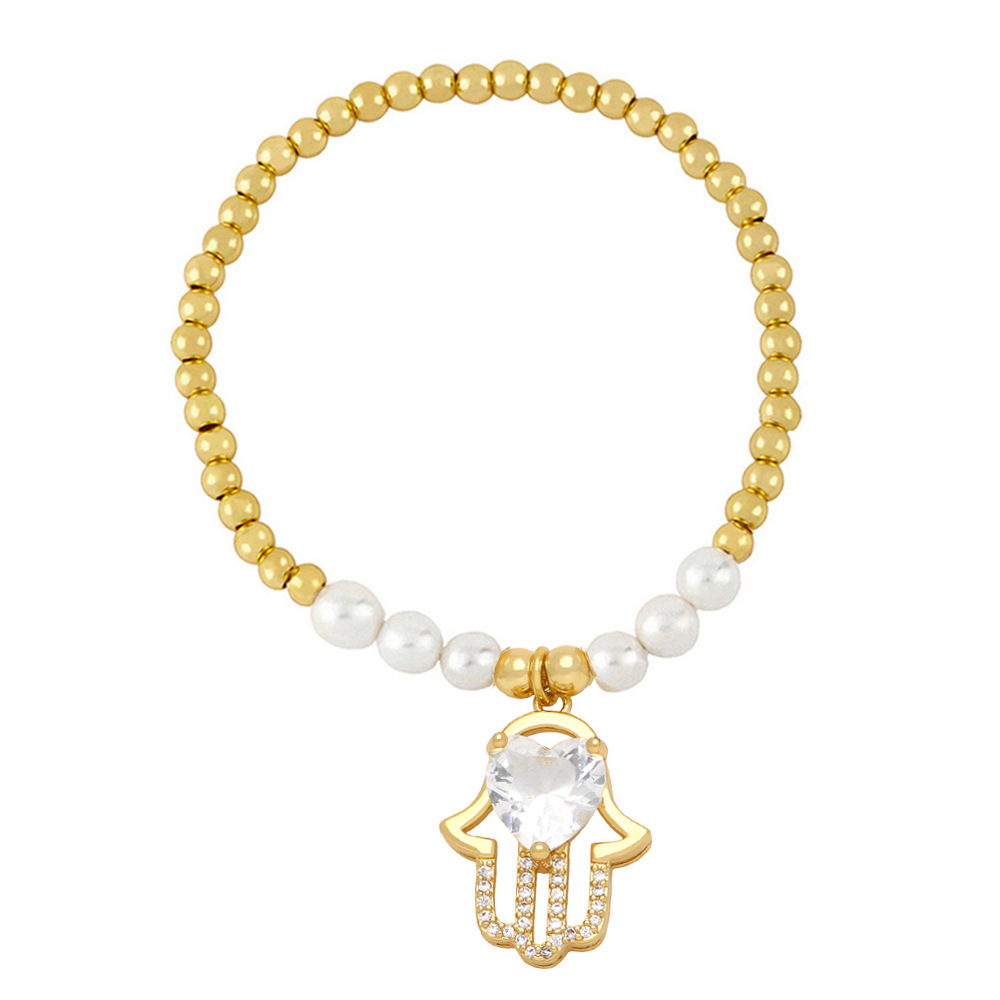 Glass pearl bead bracelets with hand pendant