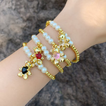 Glass pearl bead bracelets with teddy bear pendant