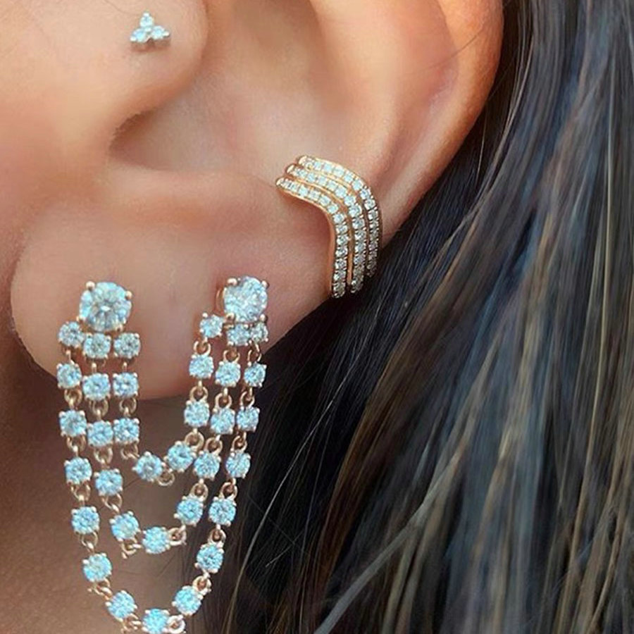 Pave zircon chain earrings