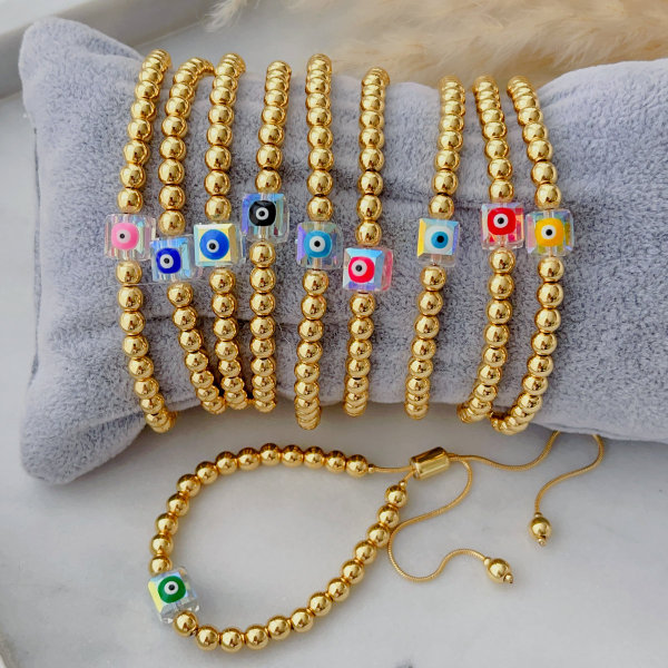 Gold bead with glass eye bracelet