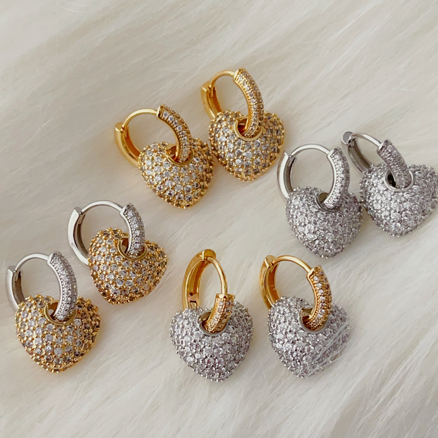 Pave heart drop earrings