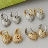 Pave heart drop earrings