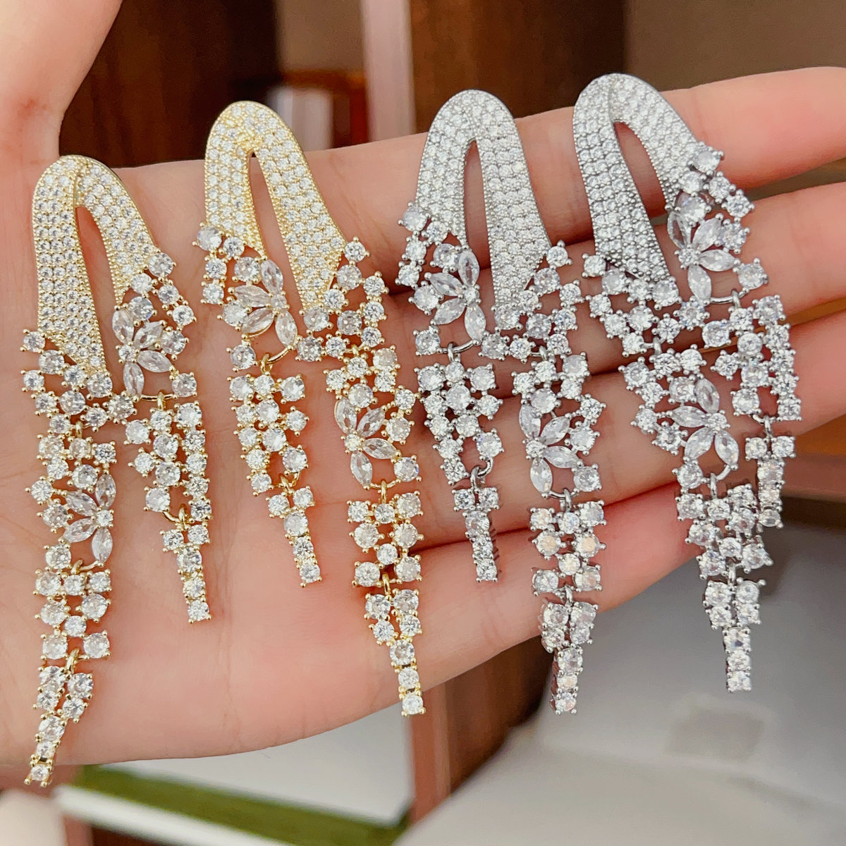 Pave long party earrings