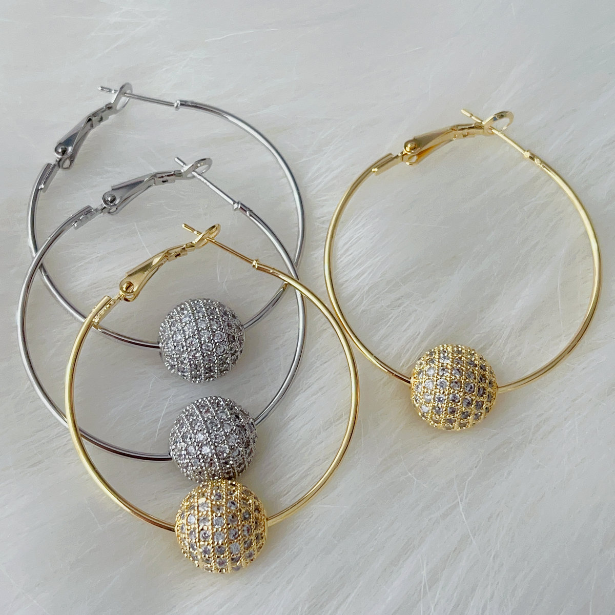 Pave zircon ball hoop earrings