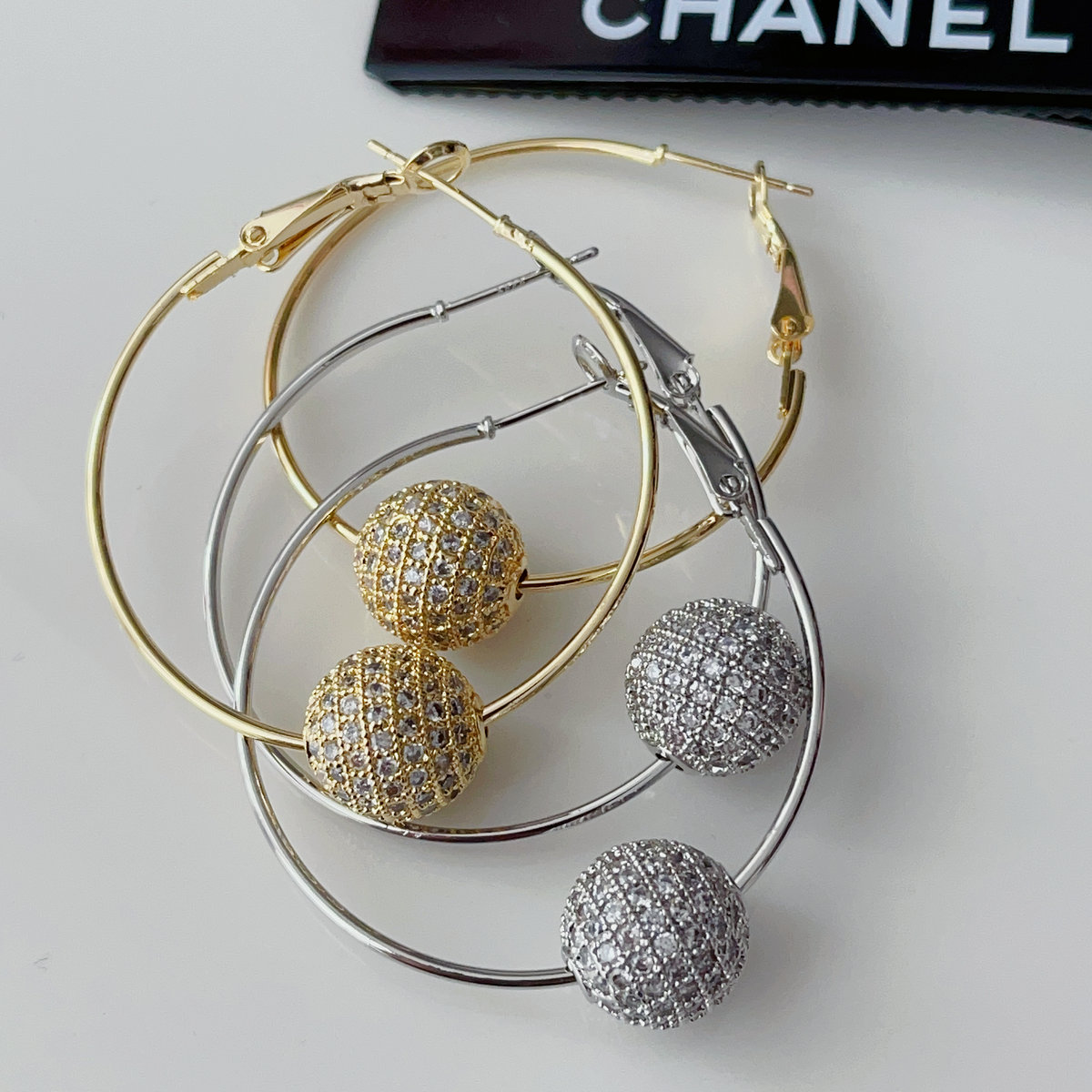 Pave zircon ball hoop earrings