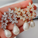 Pave leaf earrings