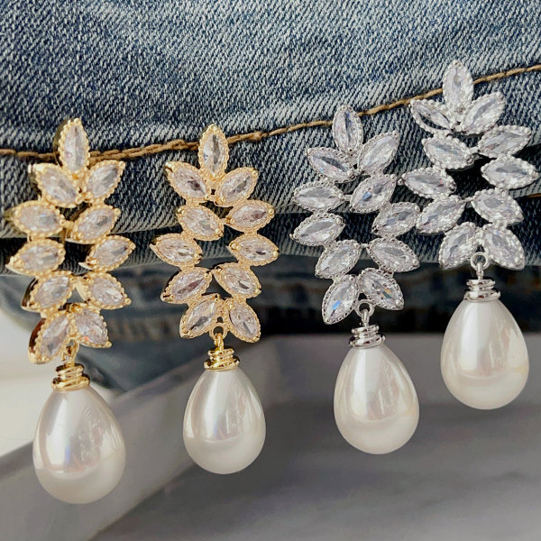 Pave leaf earrings